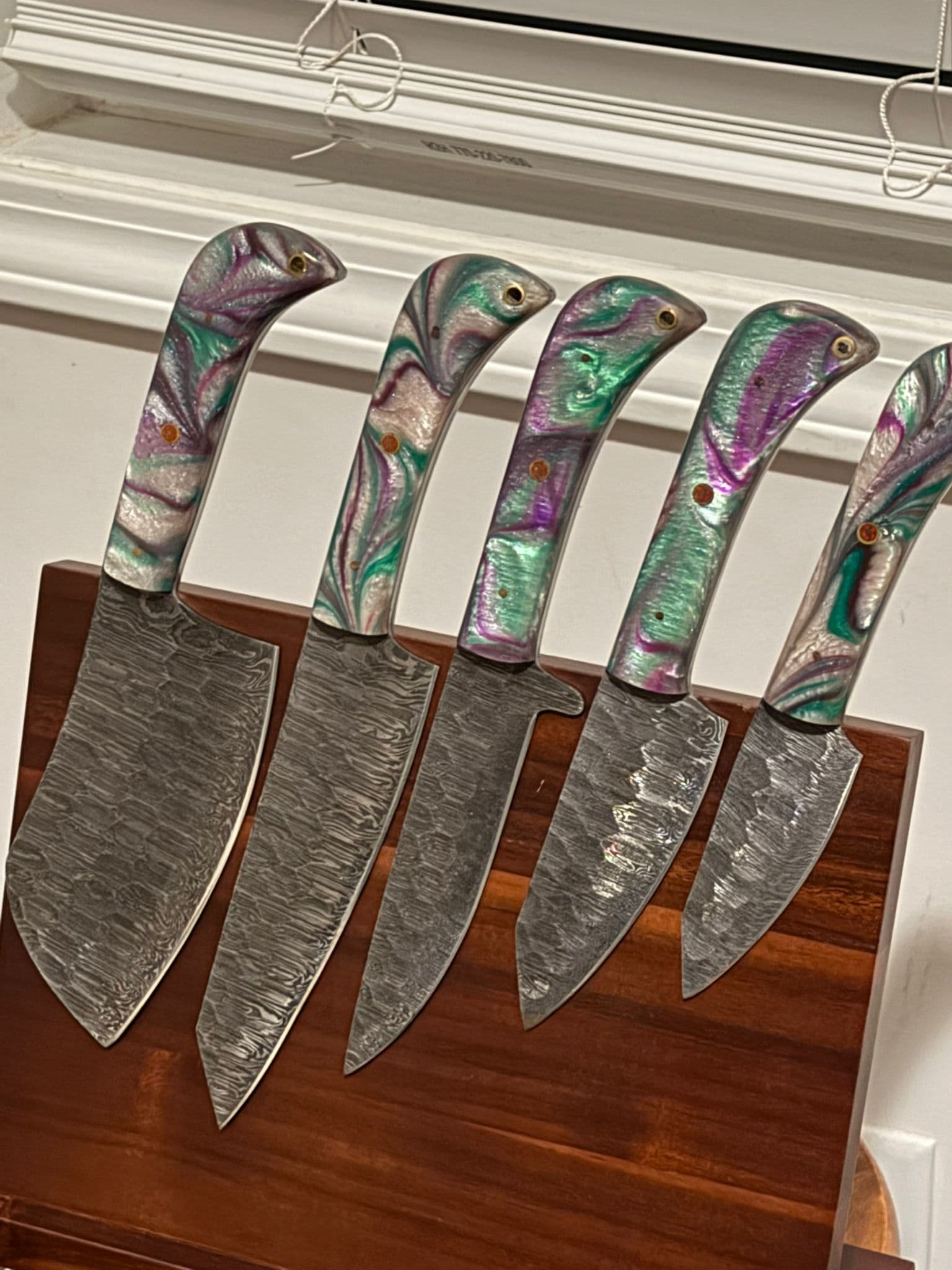 Aurora Damascus Chef's Knife – Deep Violet Swirl Handle