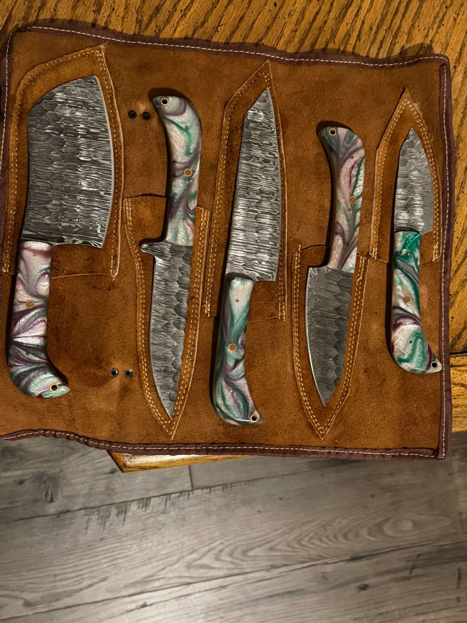 Aurora Damascus Prep Knife – Twilight Purple Resin Handle