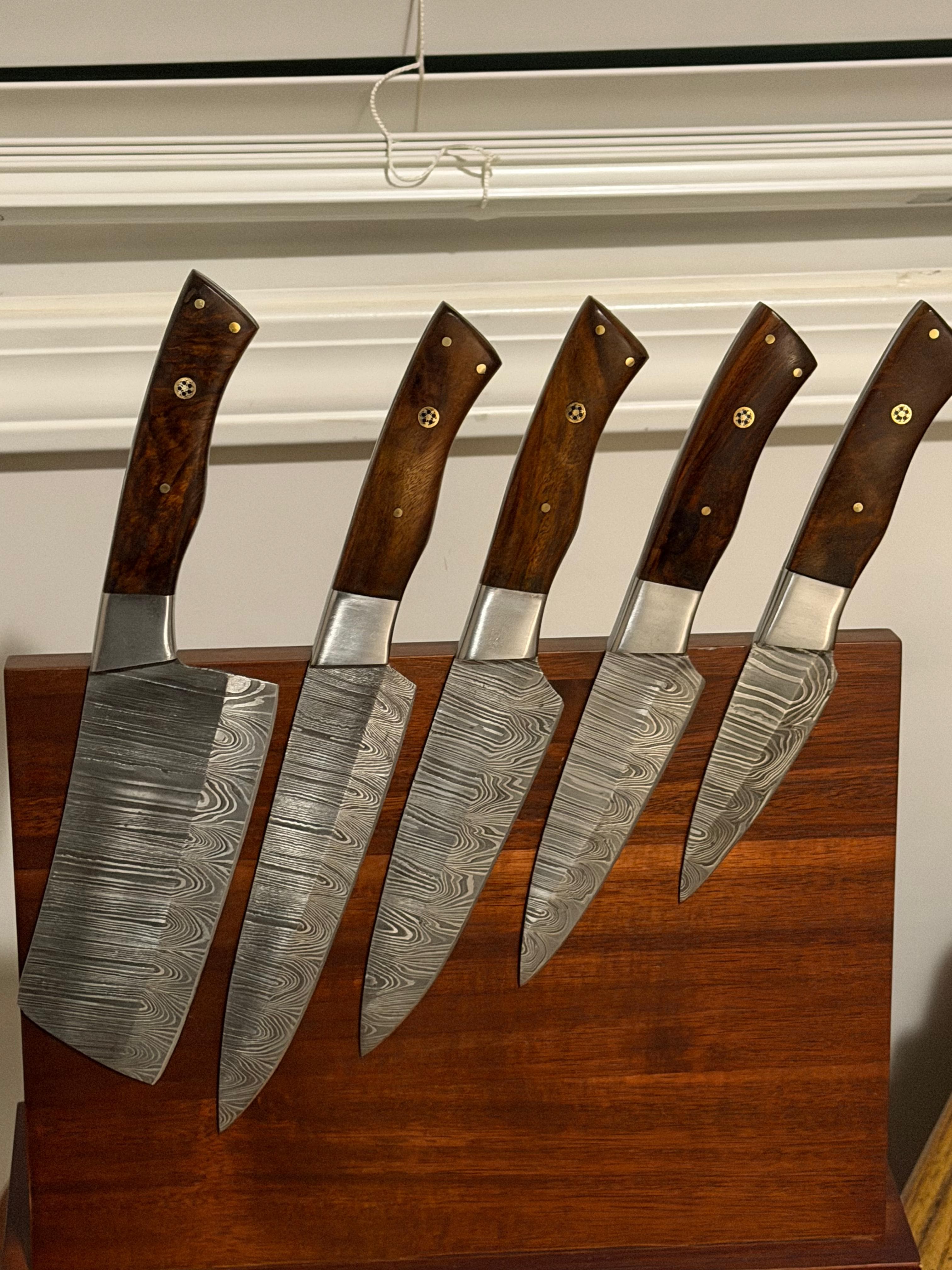 Heritage Damascus Cleaver – Walnut Handle with Brass Rivets