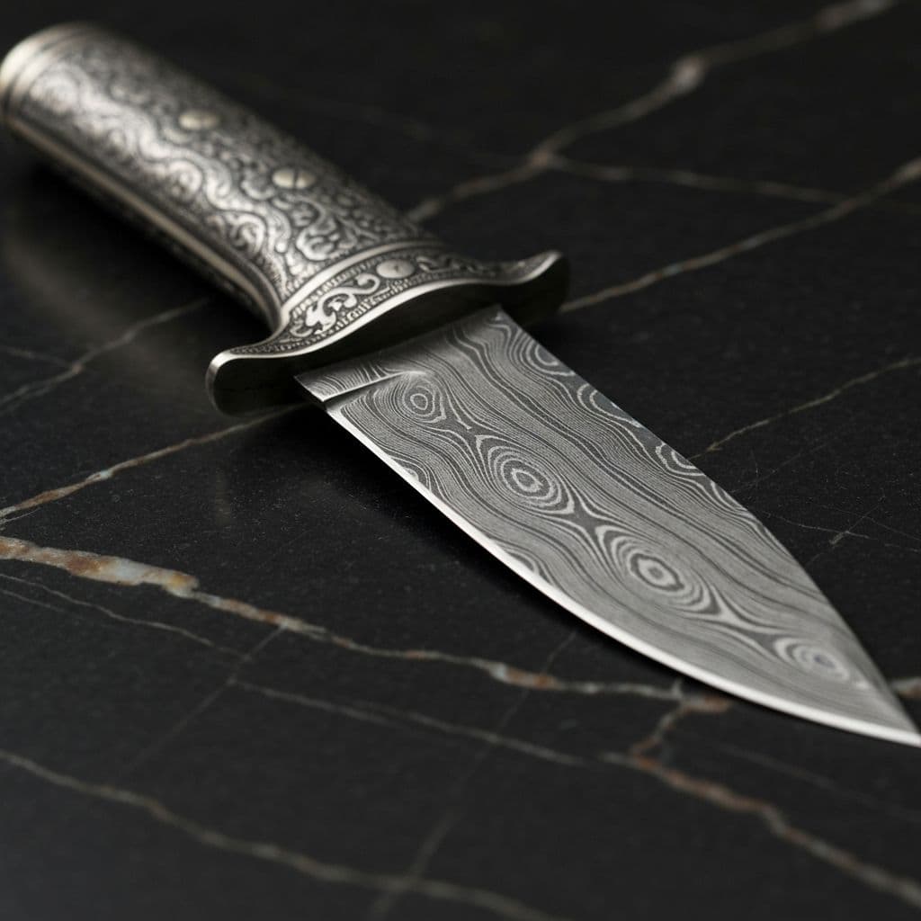 18th Century Damascus Steel Antique Hunting Knife with Bone Handle - ZG Traders